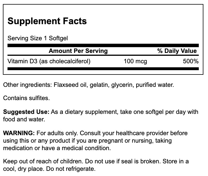 Swanson Vitamin D3 4.000 IU 100mcg 90 Softgels | Vitamina D3