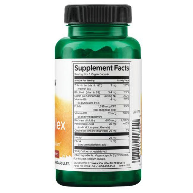Swanson Daily B-Complex Vitaminas Grupo B | 100 Cápsulas · Energía Diaria