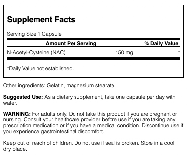 Swanson NAC N-Acetil Cisteína 150mg | 100 Cápsulas · Antioxidante y Hepático