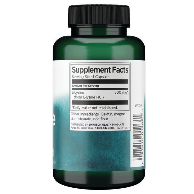 Swanson L-Lisina Stress Support 500 mg | 100 Cápsulas · Sistema Inmune y Anti-Estrés
