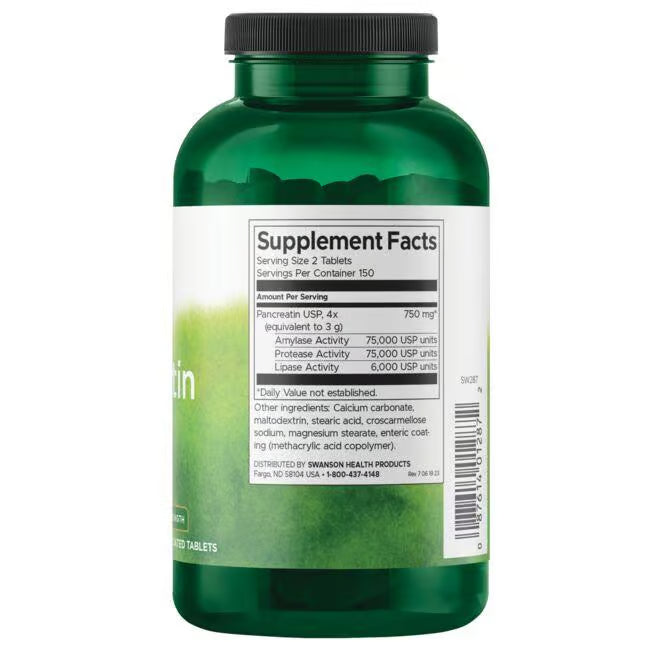 Swanson Pancreatina 4x 375 mg | 300 Tabletas · Enzimas Digestivas Concentradas