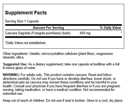 Swanson Cáscara Sagrada 450 mg | 100 Cápsulas · Tránsito Intestinal Natural