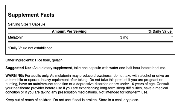Swanson Melatonin 3mg 60 Cápsulas | Melatonina 100% Drug Free