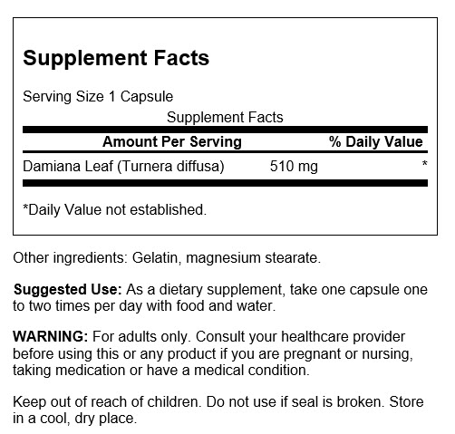 Swanson Damiana 510 mg | 100 Cápsulas · Libido y Bienestar Hormonal