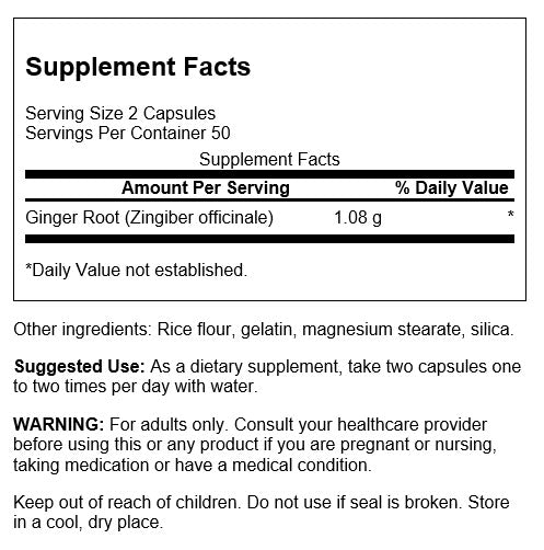 Swanson Full Spectrum Ginger Root 540 mg | Extracto de Raíz de Jengibre – 100 Cápsulas