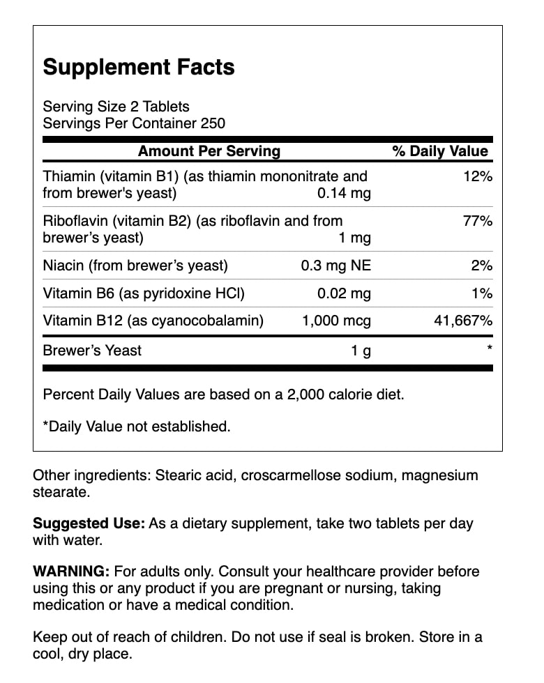 Swanson Levadura de Cerveza 500 mg | 500 Tabletas · Vitaminas B y Energía