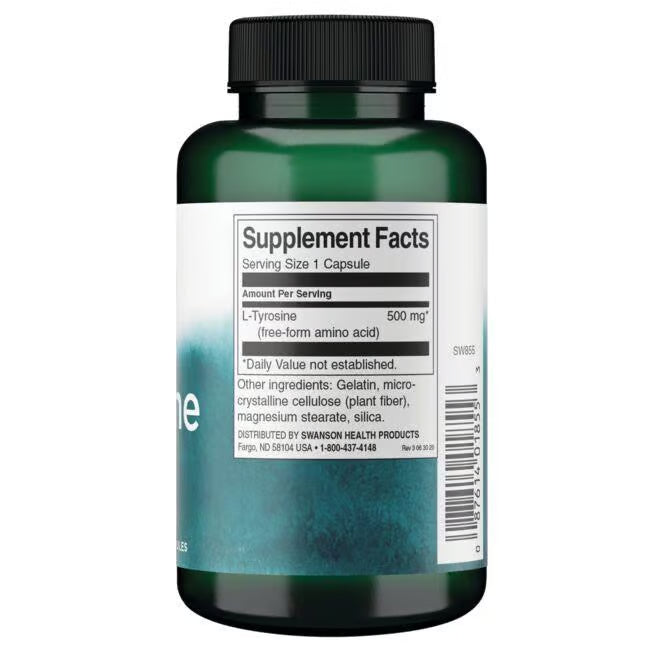 Swanson L-Tirosina 500 mg | 100 Cápsulas · Concentración y Estado de Ánimo
