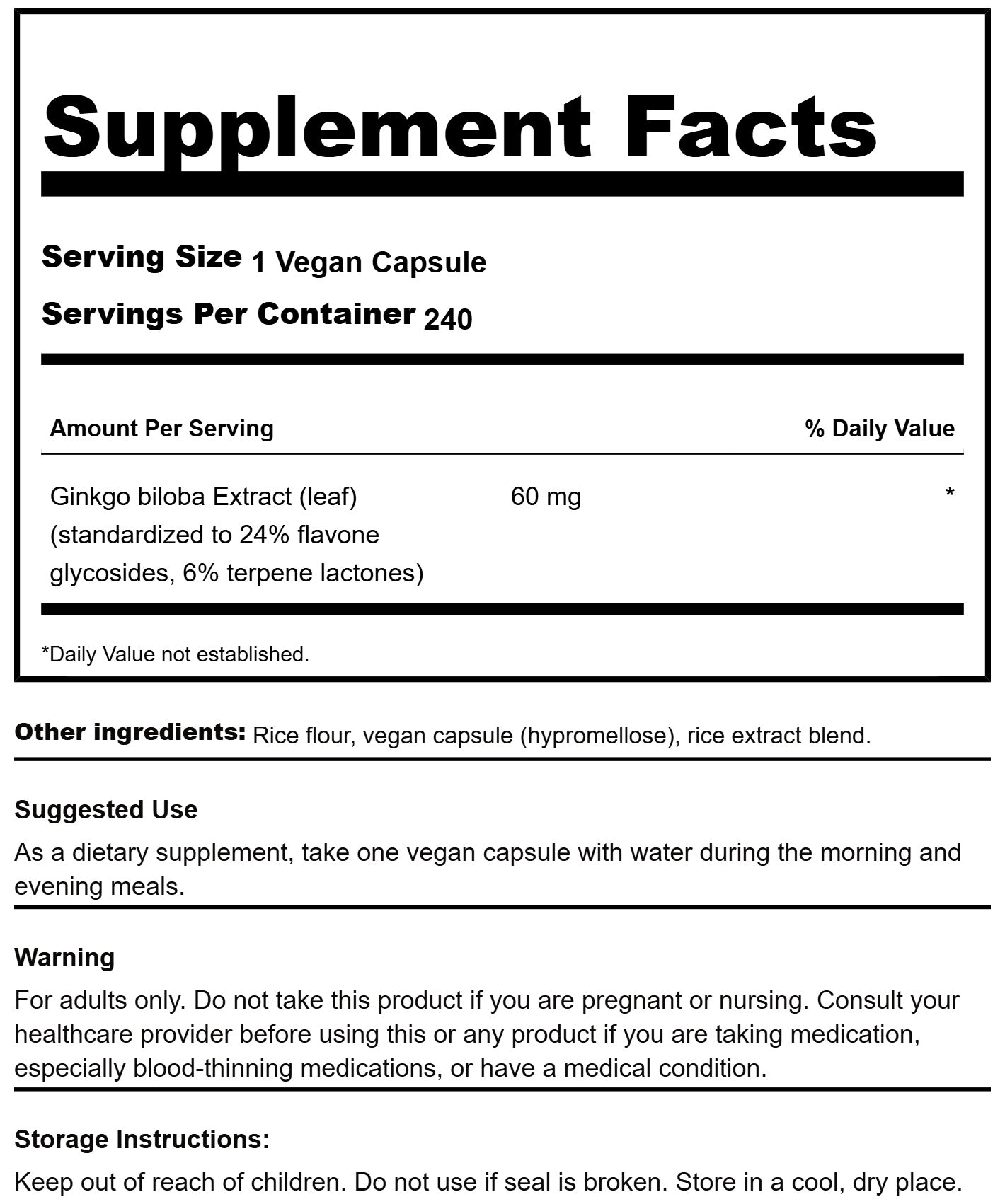 Swanson Ginkgo Biloba Extract 60 mg | Extracto Estandarizado de Ginkgo Biloba