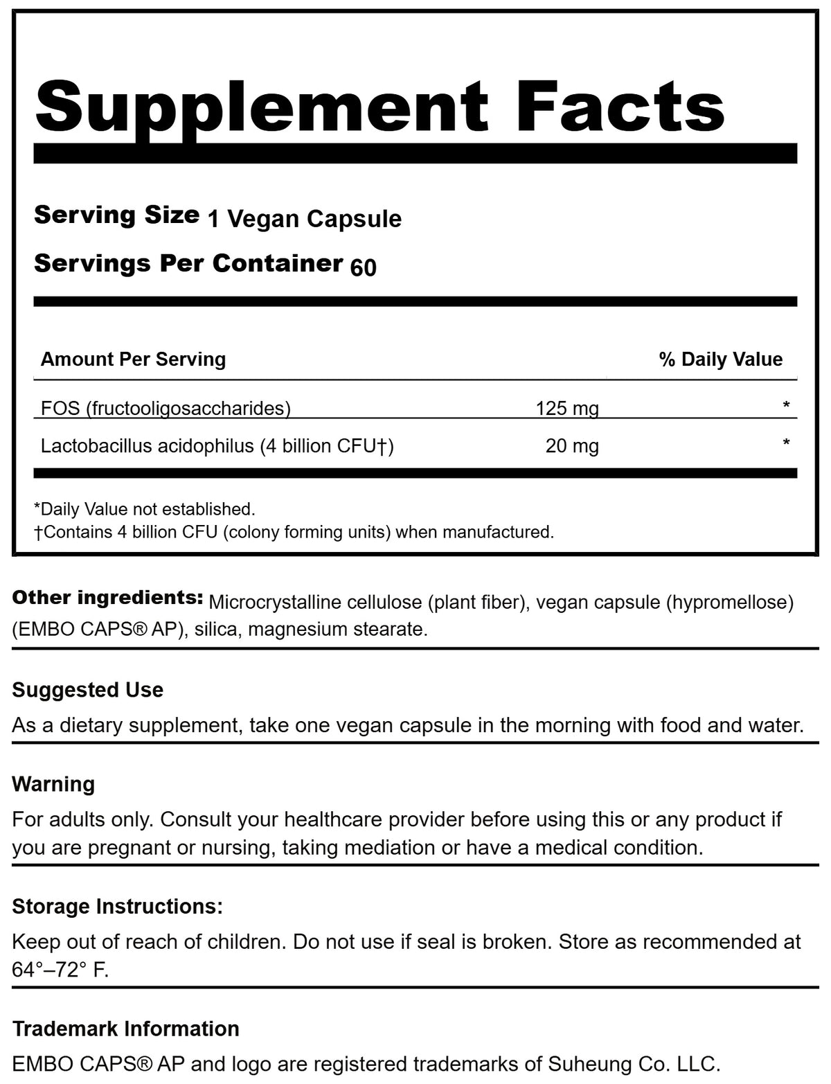 Swanson ProLacto Acidophilus | Probiótico con Acidophilus – 60 Cápsulas