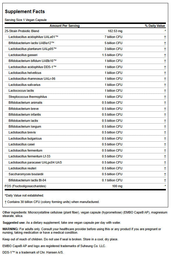 Swanson Epic Pro 25-Strain Probiotic 30 Billion CFU | 30 Cápsulas Vegetales