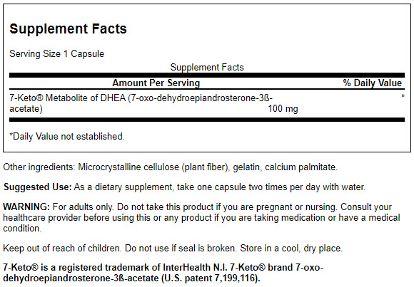 Swanson 7-Keto DHEA 100 mg | 30 Cápsulas · Metabolismo y Composición Corporal