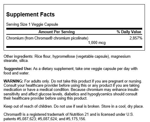Swanson Chromax 1000 – Chromium Picolinate 1000 mcg | 60 Veg Caps