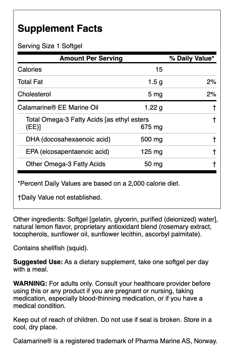 Swanson Super DHA 500mg 30 Softgels | DHA de Calamar de Grado Alimentario