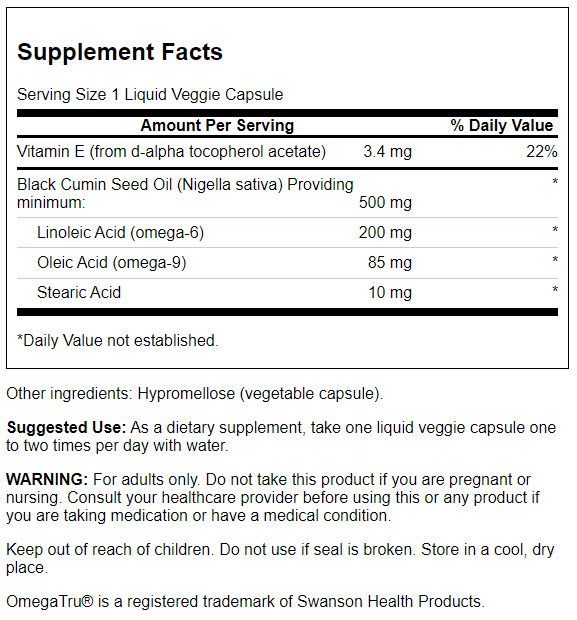 LIQUIDACIÓN - Swanson Comino Negro Black Cumin Seed Oil 50 mg | 60 Cápsulas Veg · Antiinflamatorio