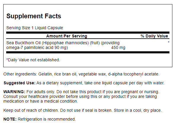 Swanson EFA Omega-7 Oil 450 mg | Aceite de Omega-7 – 30 Liquid Caps