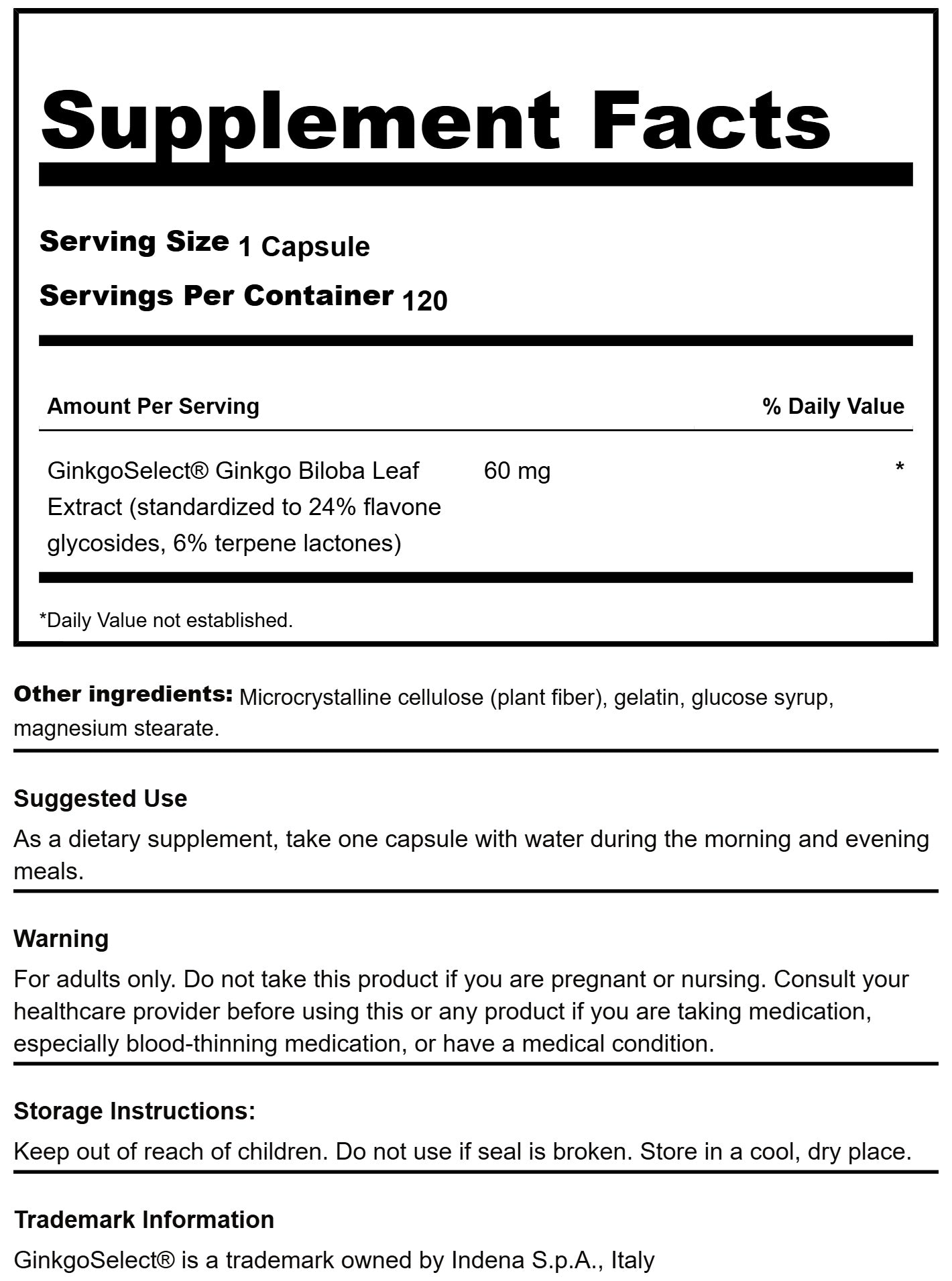 Swanson Ginkgo Biloba Extract 60mg 120 Cápsulas | Extracto Estandarizado