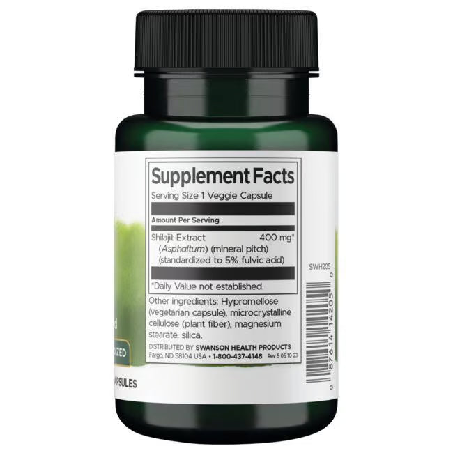 Swanson Shilajit Extracto Ayurvédico 400 mg | 60 Cápsulas · Energía y Vitalidad