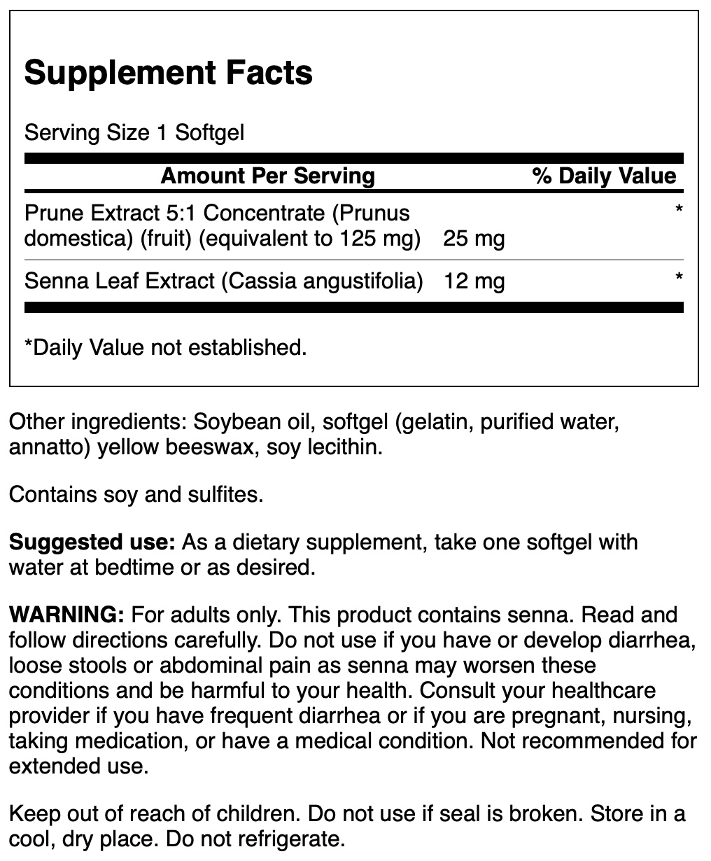 Swanson Ciruela + Senna 2 en 1 | 60 Softgels · Tránsito Intestinal Suave