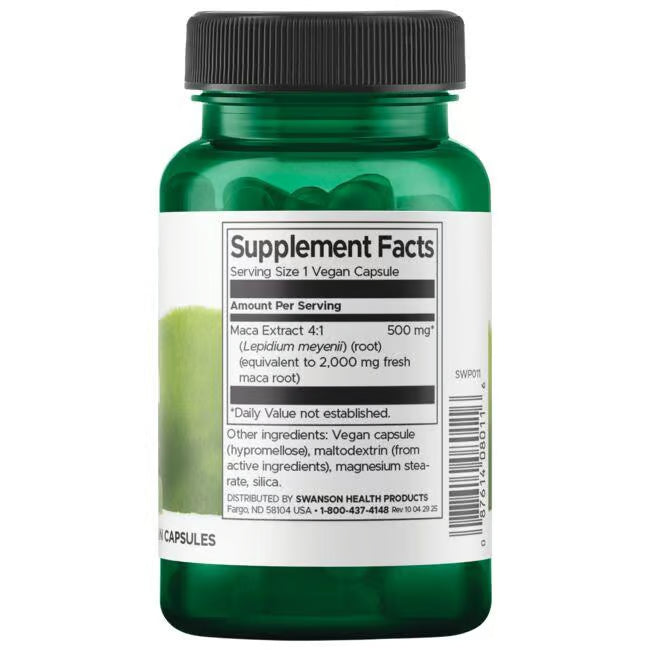 Swanson Maca Peruana 500 mg | 100 Cápsulas · Energía, Libido y Vitalidad