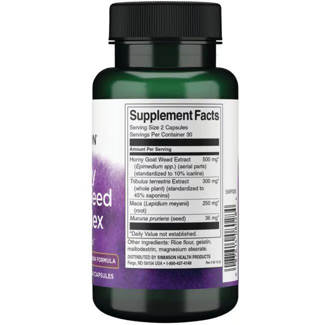 Swanson Horny Goat Weed + Tribulus + Maca | 60 Cápsulas · Vitalidad Masculina Triple