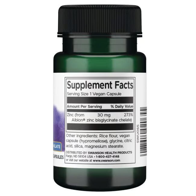 Swanson Albion Zinc Quelado 30 mg | 90 Cápsulas · Sistema Inmune Premium