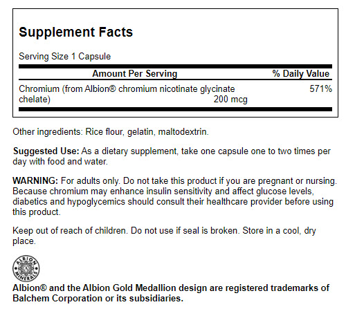 Swanson Albion Cromo Quelado 280 mcg | 180 Cápsulas · Glucosa y Antojos