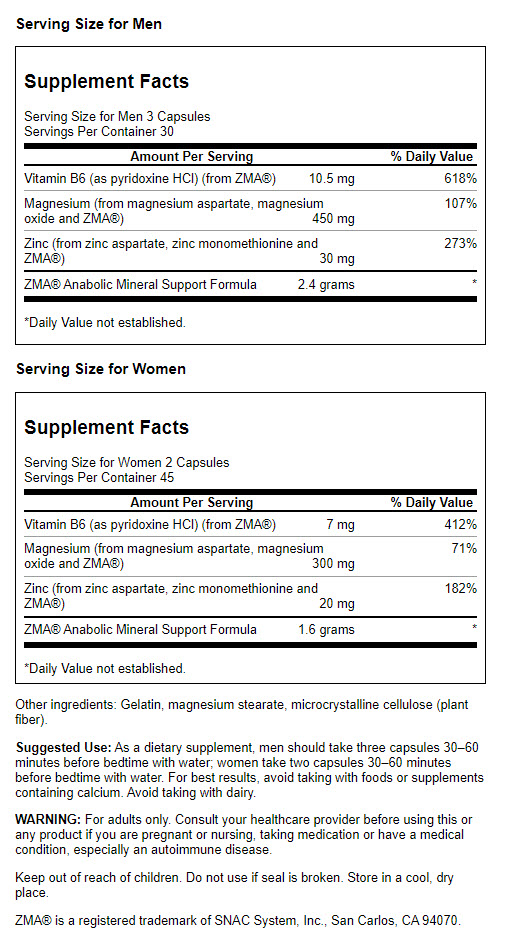Swanson ZMA Zinc + Magnesio + B6 800 mg | 90 Cápsulas · Recuperación y Sueño