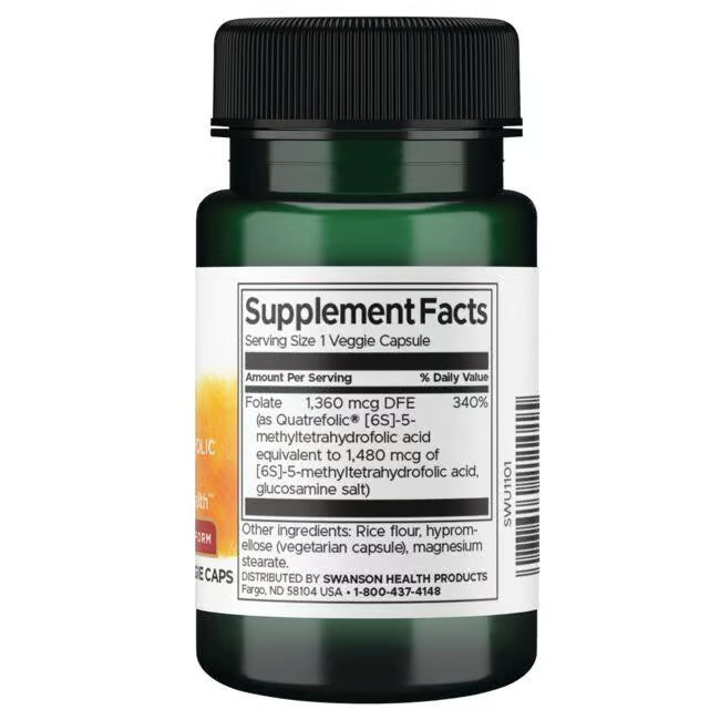 Folate 5-Methyltetrahydrofolic Swanson 30 Capsulas