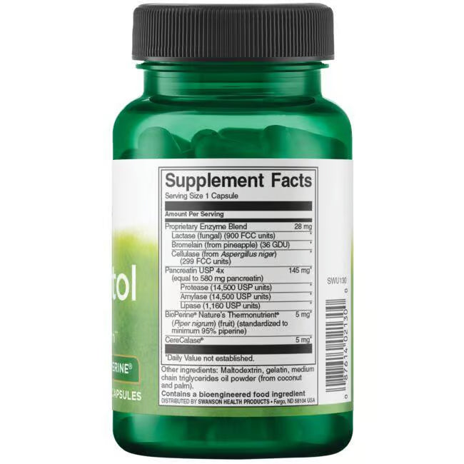 Swanson Digestitol Enzimas Digestivas + BioPerine | 60 Cápsulas · Absorción