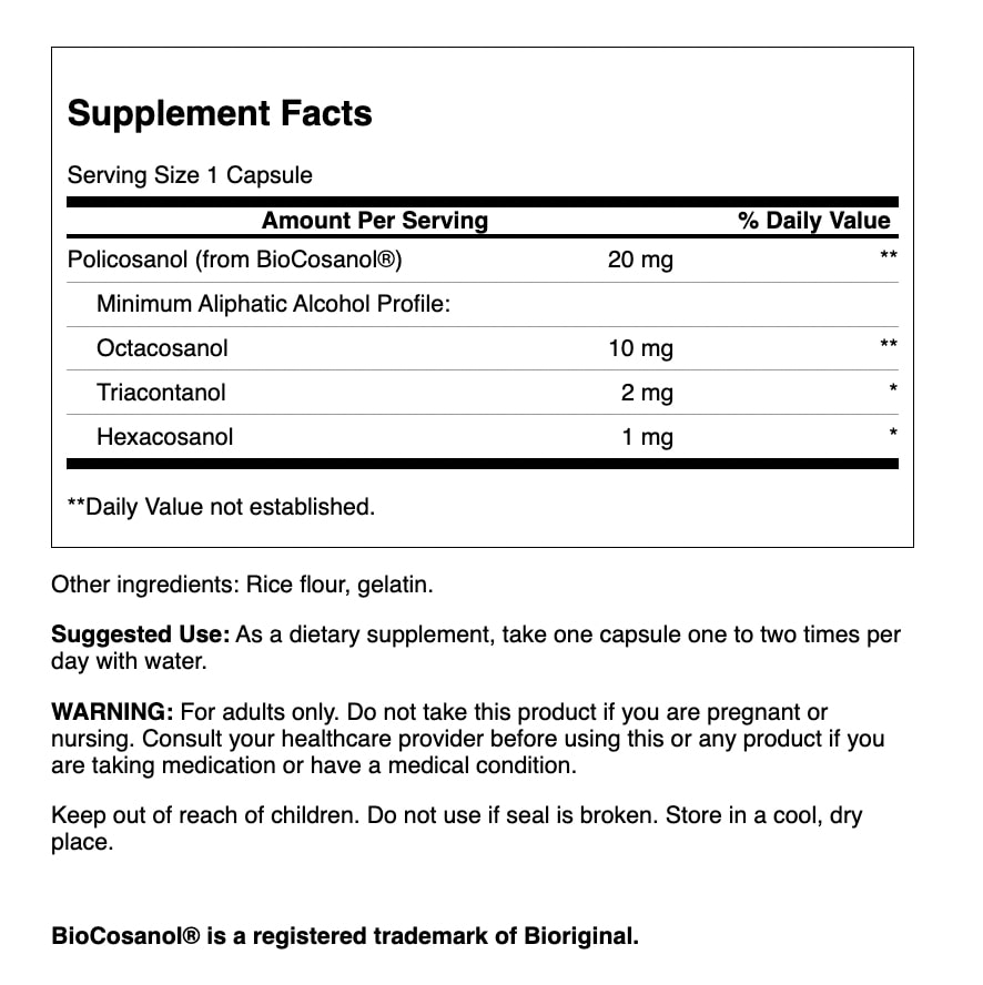 Swanson Policosanol 20mg 60 Cápsulas | Suplemento de Policosanol