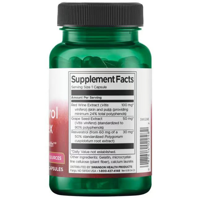 Swanson Resveratrol Complejo 180 mg | 60 Cápsulas · Antioxidante Antienvejecimiento