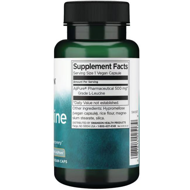 Swanson L-Leucina AjiPure 500 mg | 60 Cápsulas · Recuperación y Síntesis Muscular
