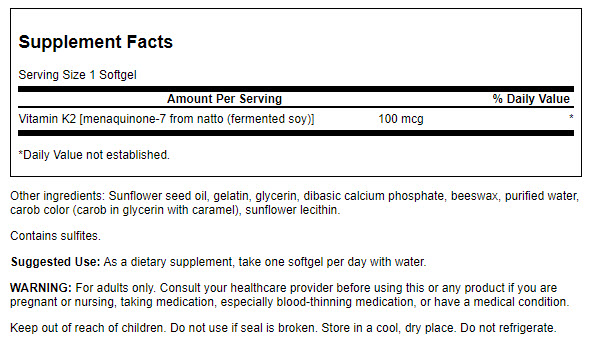 Swanson Vitamin K2 Natural 100mcg 30 Softgels | Vitamina K2