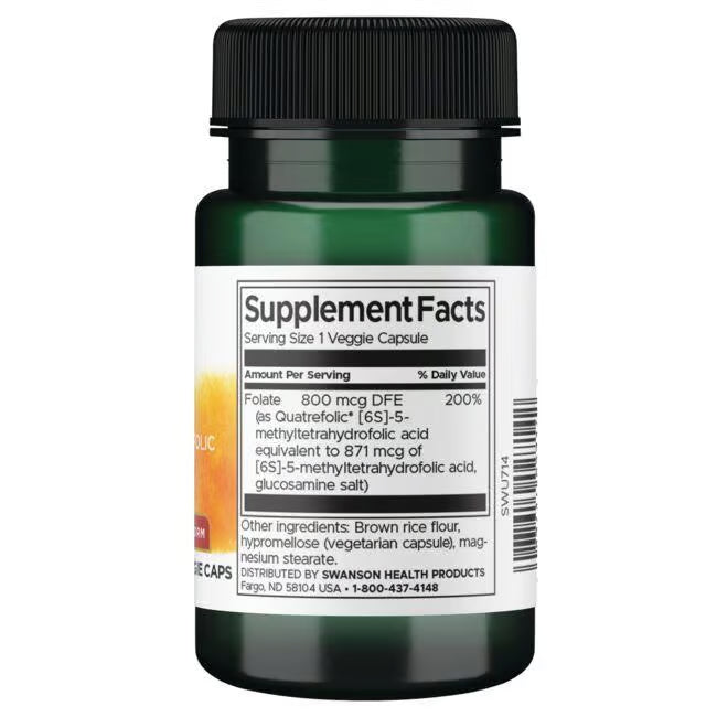 Ultra Folato Ácido Fólico Salud Celular Swanson | 800 mcg · 30 Cápsulas