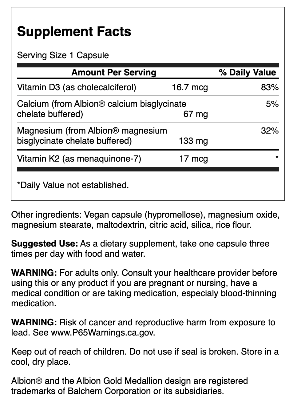 Swanson Albion Magnesium & Calcium + Vitaminas D3 & K2 | 90 Cápsulas Veganas
