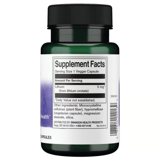 Swanson Litio Orotato 5 mg | 60 Cápsulas · Estado de Ánimo y Sistema Nervioso