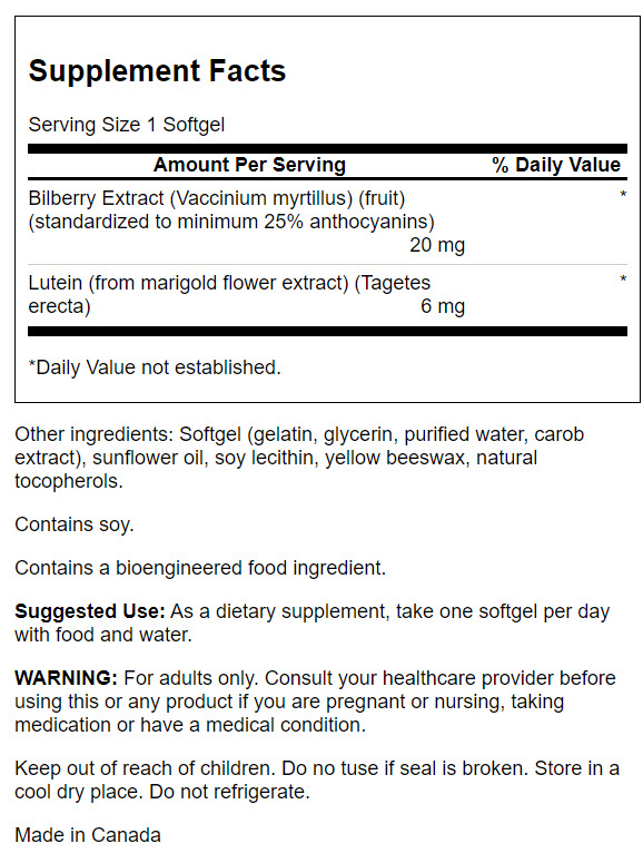Swanson Luteína + Bilberry 2 en 1 | 60 Softgels · Salud Visual y Antioxidante