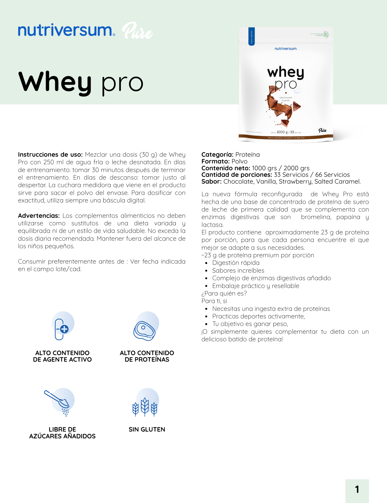 Proteína Whey Pro - Nutriversum - 1000g / 33 Servicios