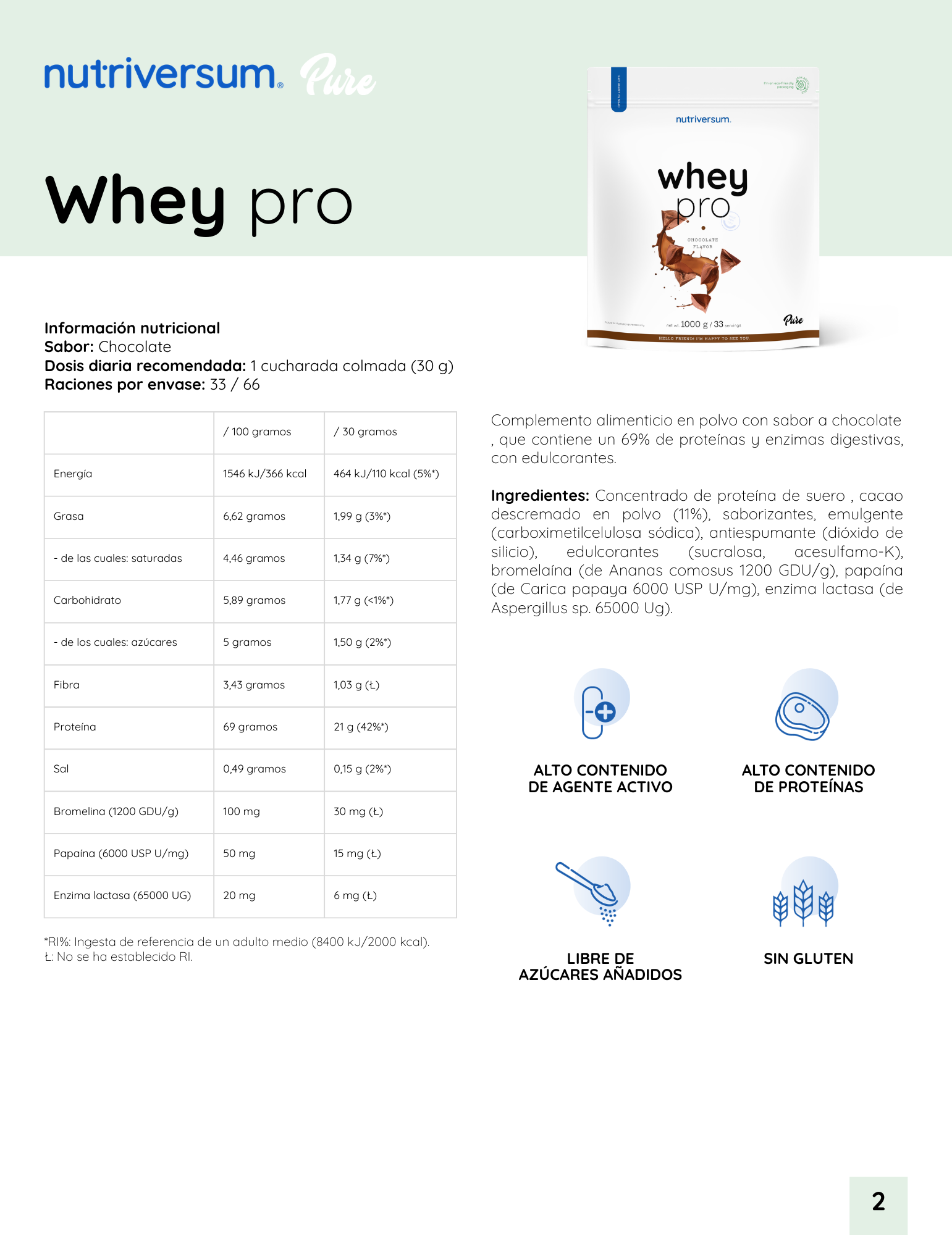 Proteína Whey Pro - Nutriversum - 1000g / 33 Servicios