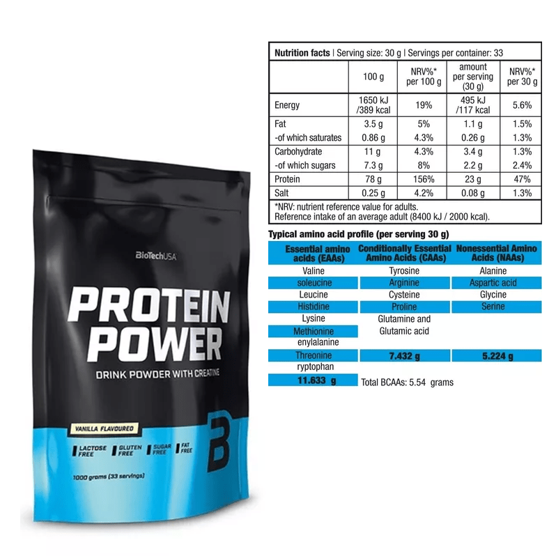 Protein Power BioTech USA 1000 gramos 33 servicios