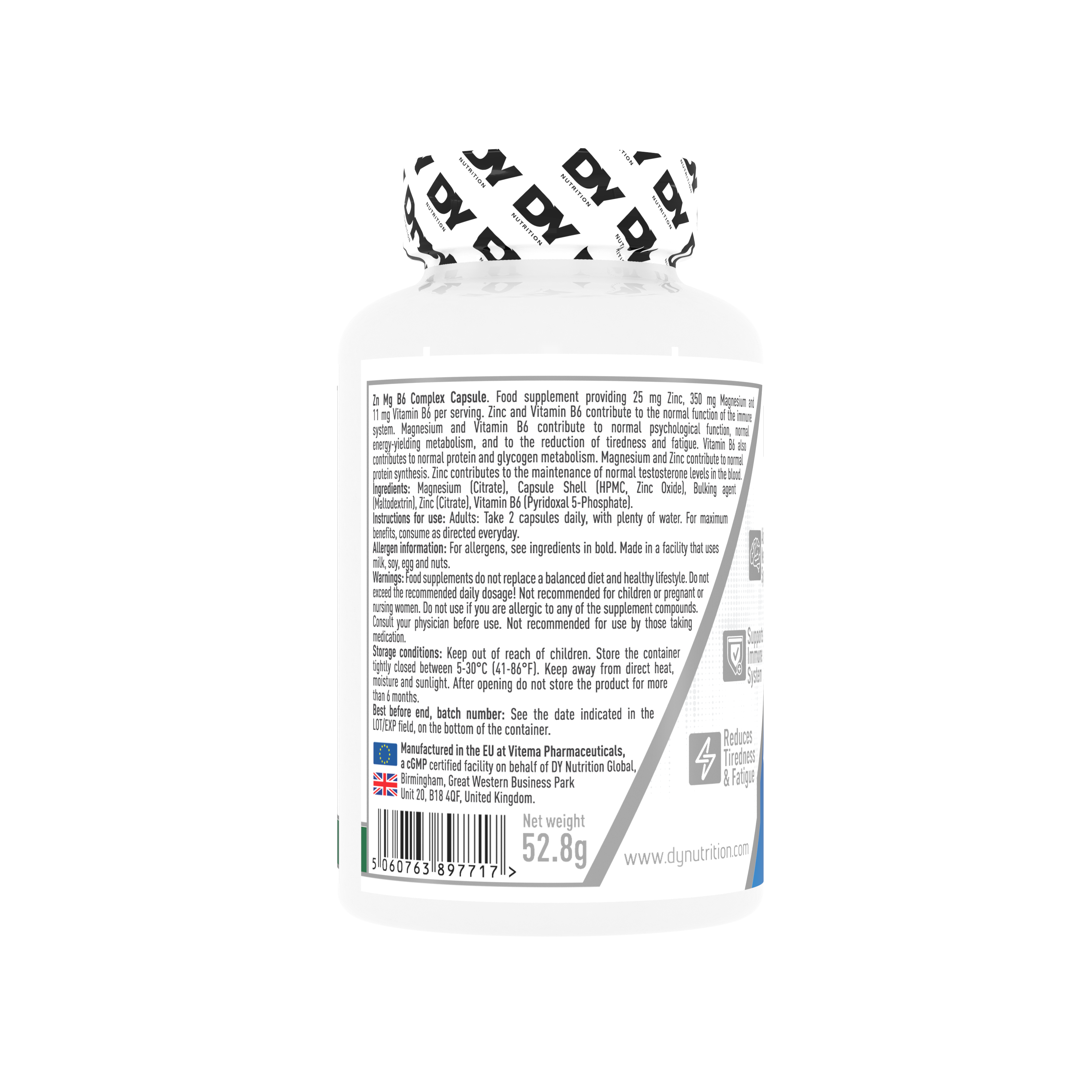 Dynutrition ZMA ZN MG B6 Complex Dorian Yates | 60 Cápsulas · Recuperación y Sueño