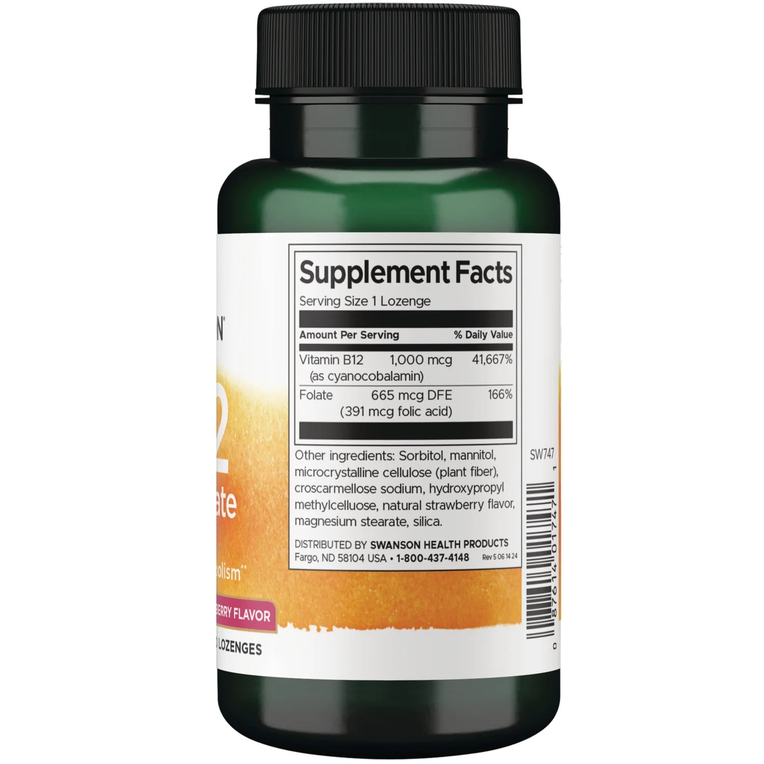 Swanson Vitamina B12 + Folato 1.000 mcg | 250 Tabletas · Energía y Sistema Nervioso