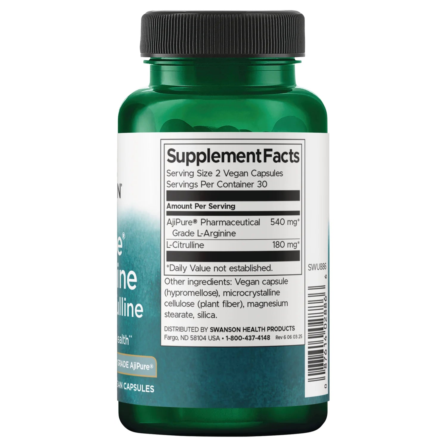 Swanson AjiPure L-Arginina + L-Citrulina | 60 Cápsulas · Óxido Nítrico Premium