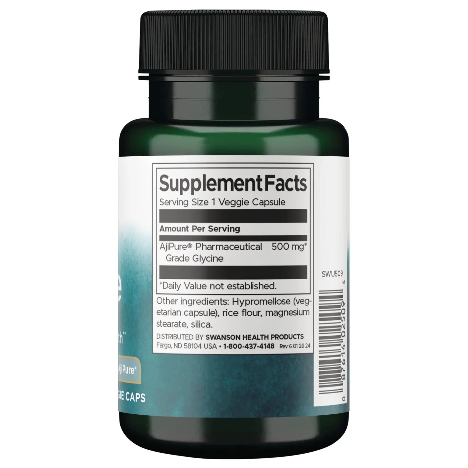 Swanson Glicina AjiPure 500 mg | 60 Cápsulas · Sueño y Recuperación Muscular