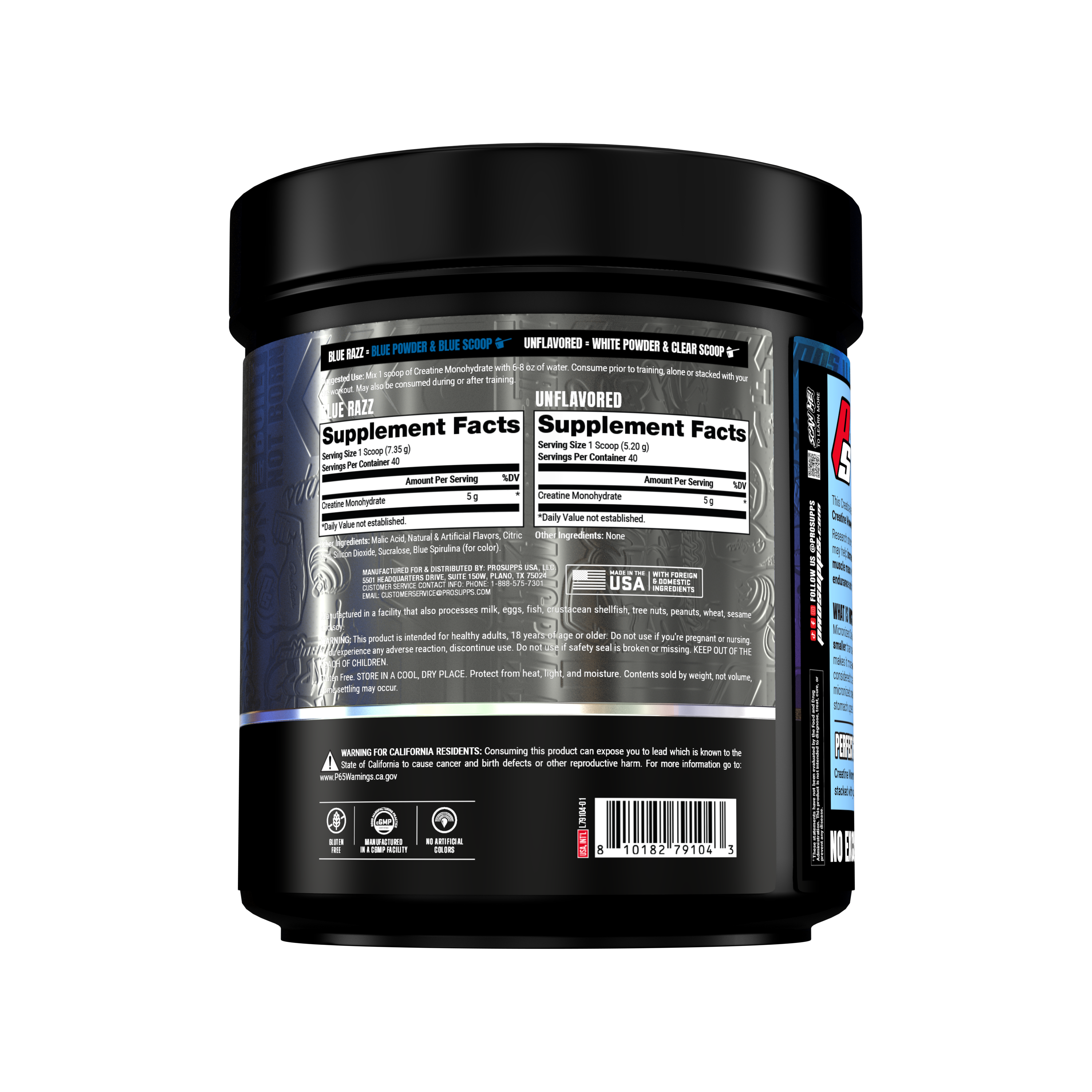 ProSupps Creatina Monohidratada Dual Tub Blue Razz + Sin Sabor | 80 Servicios - 502 Gramos