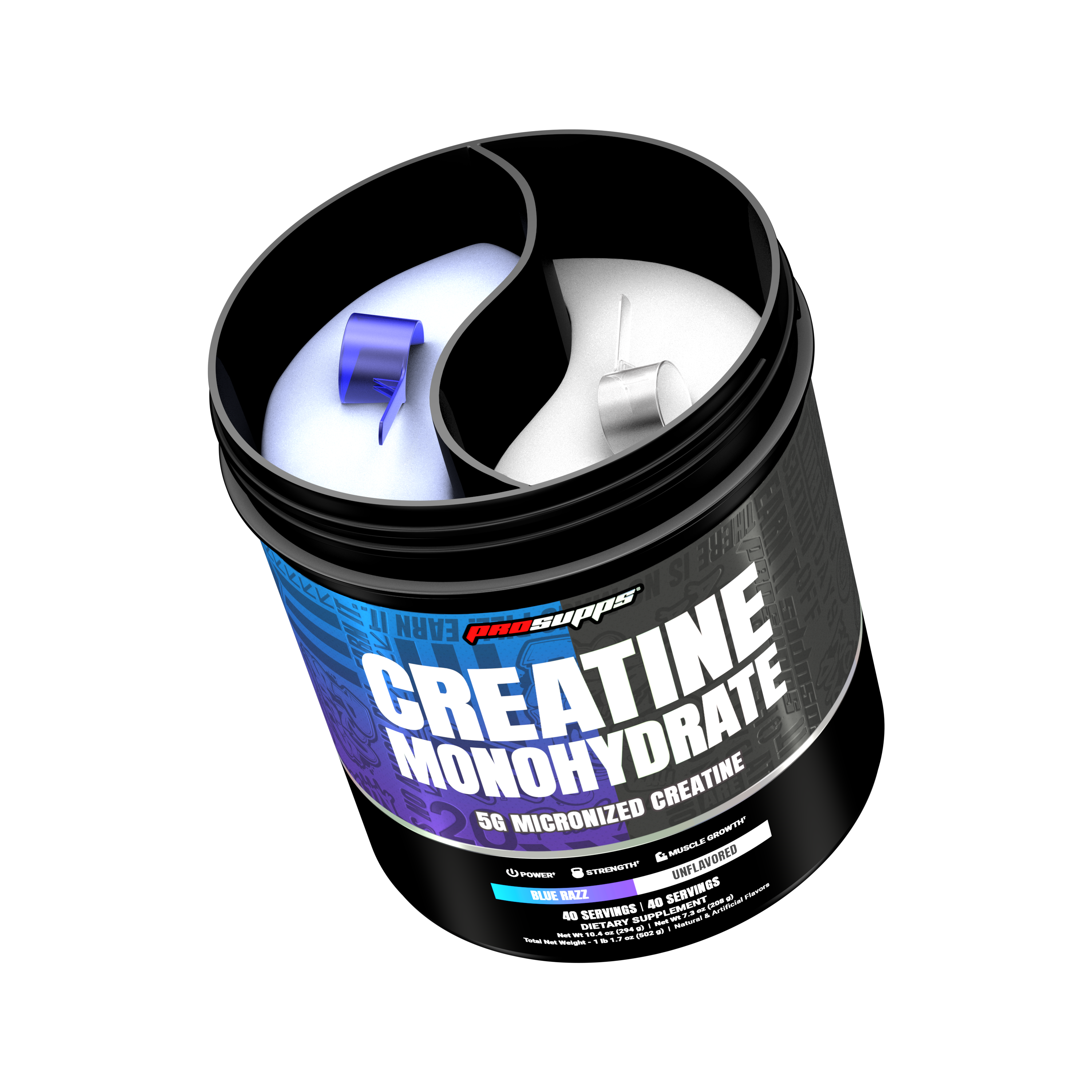 ProSupps Creatina Monohidratada Dual Tub Blue Razz + Sin Sabor | 80 Servicios - 502 Gramos