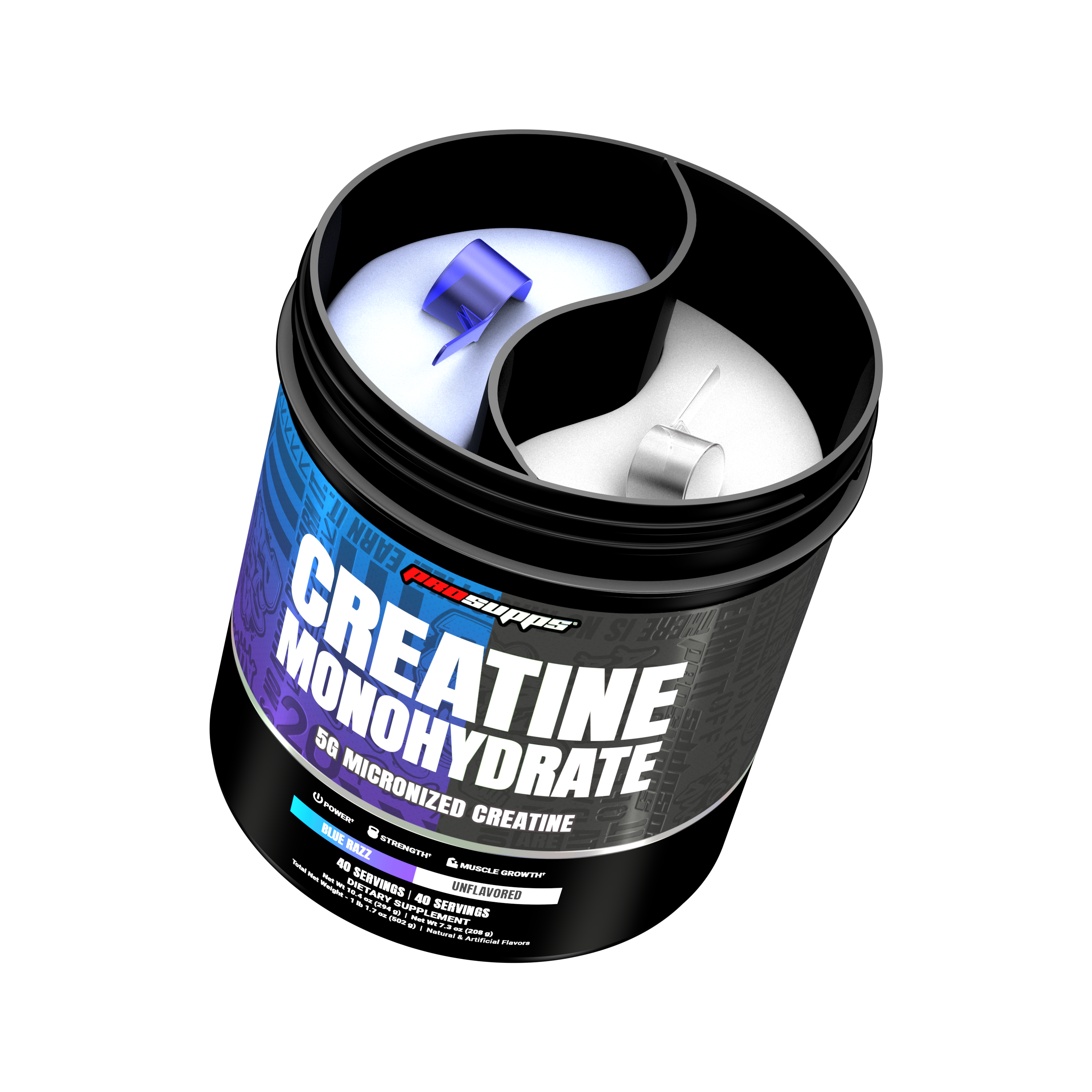 ProSupps Creatina Monohidratada Dual Tub Blue Razz + Sin Sabor | 80 Servicios - 502 Gramos