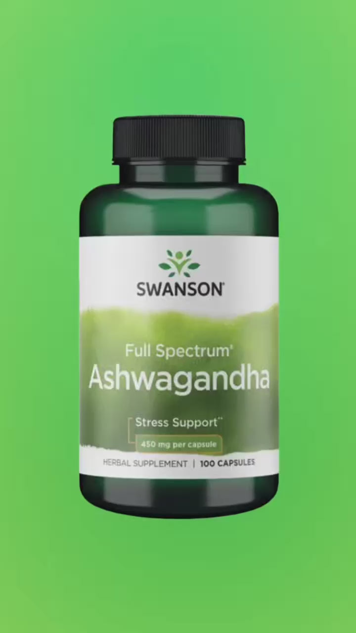 Cargar vídeo: Ashwagandha Swanson 450mg 100 Caps Full spectrum