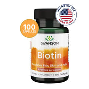 Swanson Biotina 5.000 mcg | 100 Cápsulas · Cabello, Piel y Uñas Fuertes · Made in USA