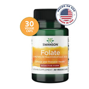Swanson Folato 5-MTHF Forma Activa | 30 Cápsulas · Ácido Fólico Bioactivo · Made in USA
